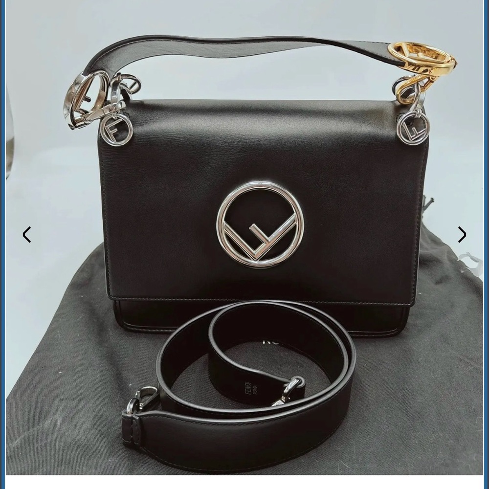Fendi Black Shoulder Bag with Silver and Gold Accents- Authentic